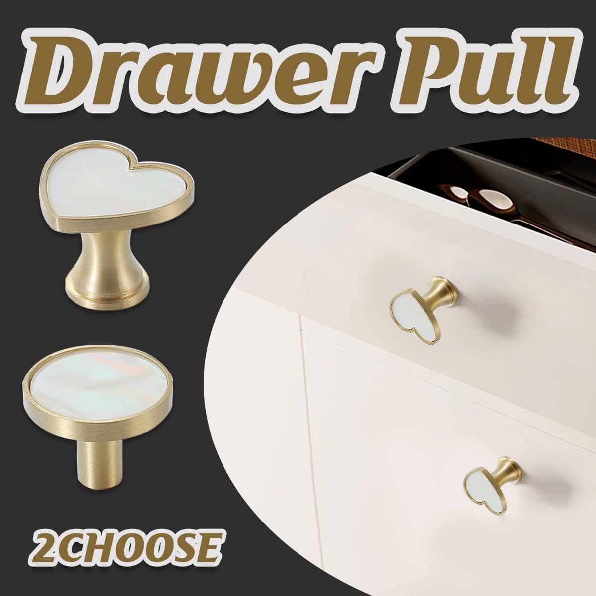 Single Hole Drawer Handle in Brass and Mother-Of-Pearl - Round - view 2