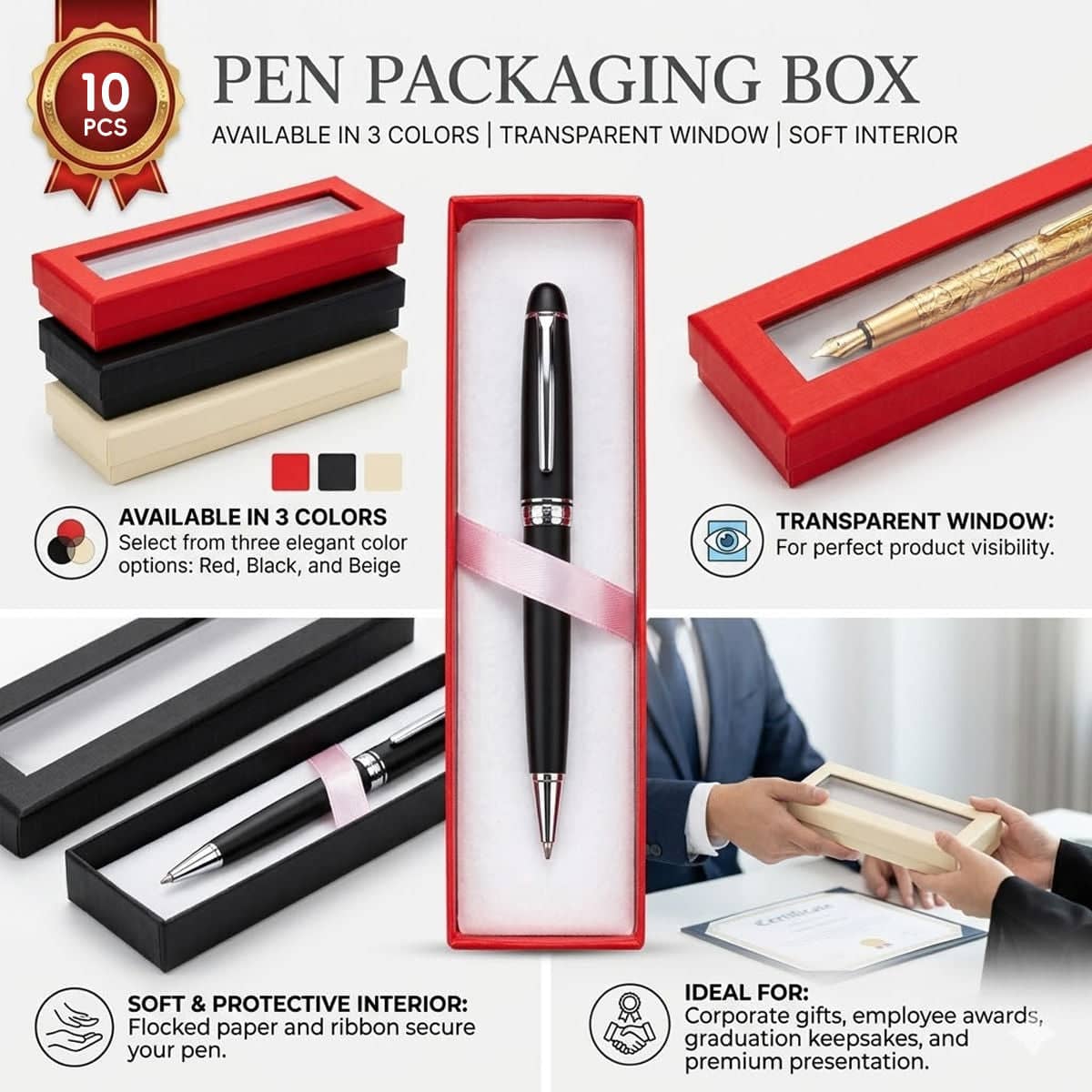 Single Pen Gift Boxes with Window - Red, Pack of 10 - view 2