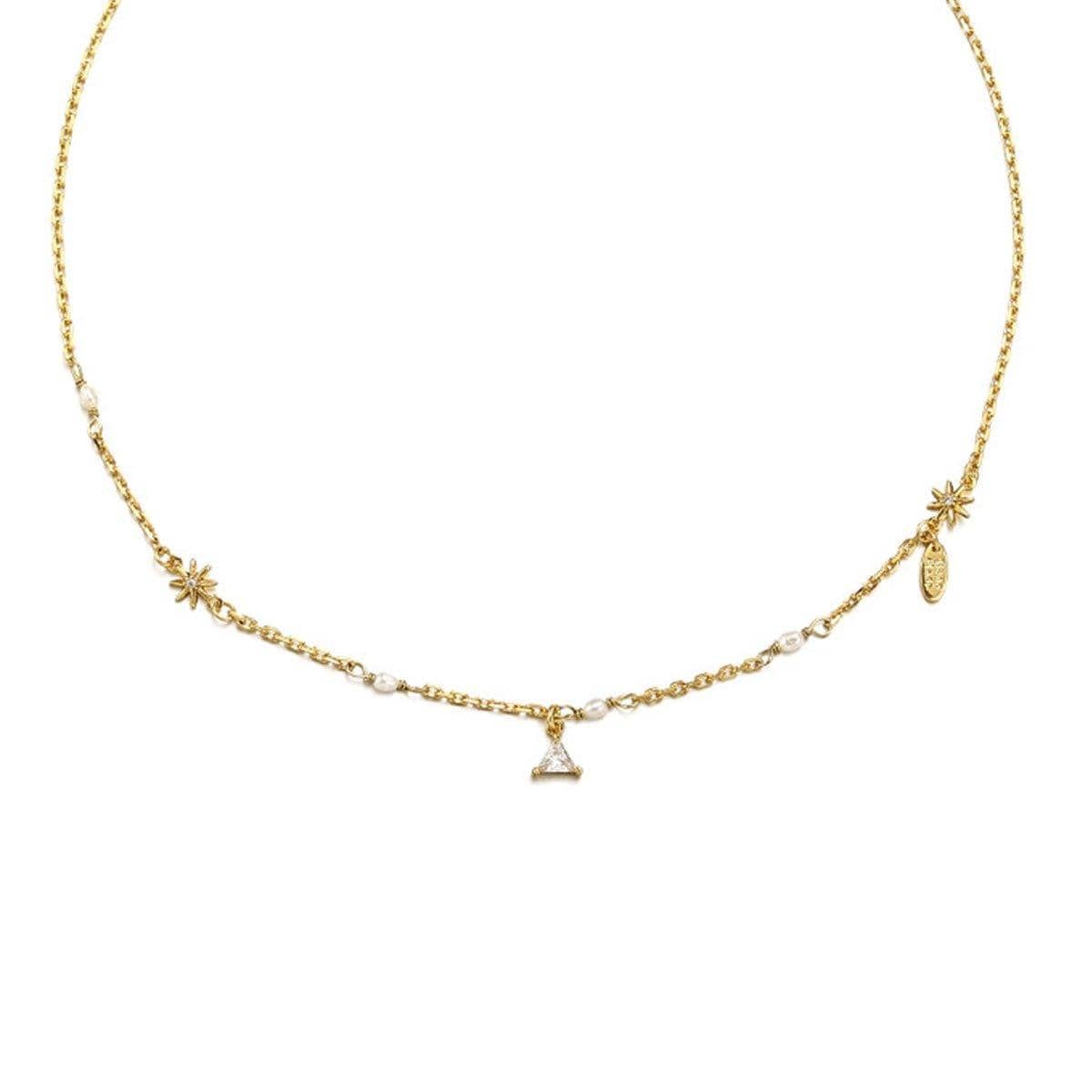 Six-Pointed Star Pendant Necklace with Pearl Accents for Women, Gold Tone - view 2