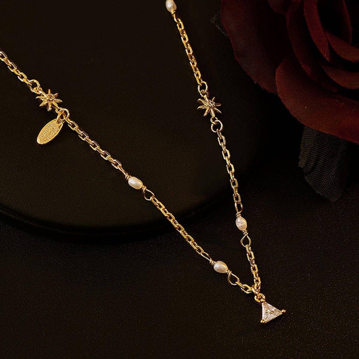 Six-Pointed Star Pendant Necklace with Pearl Accents for Women, Gold Tone - view 5