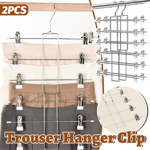 Six-Tier Pants and Skirt Hangers with Clips, Pack of 2