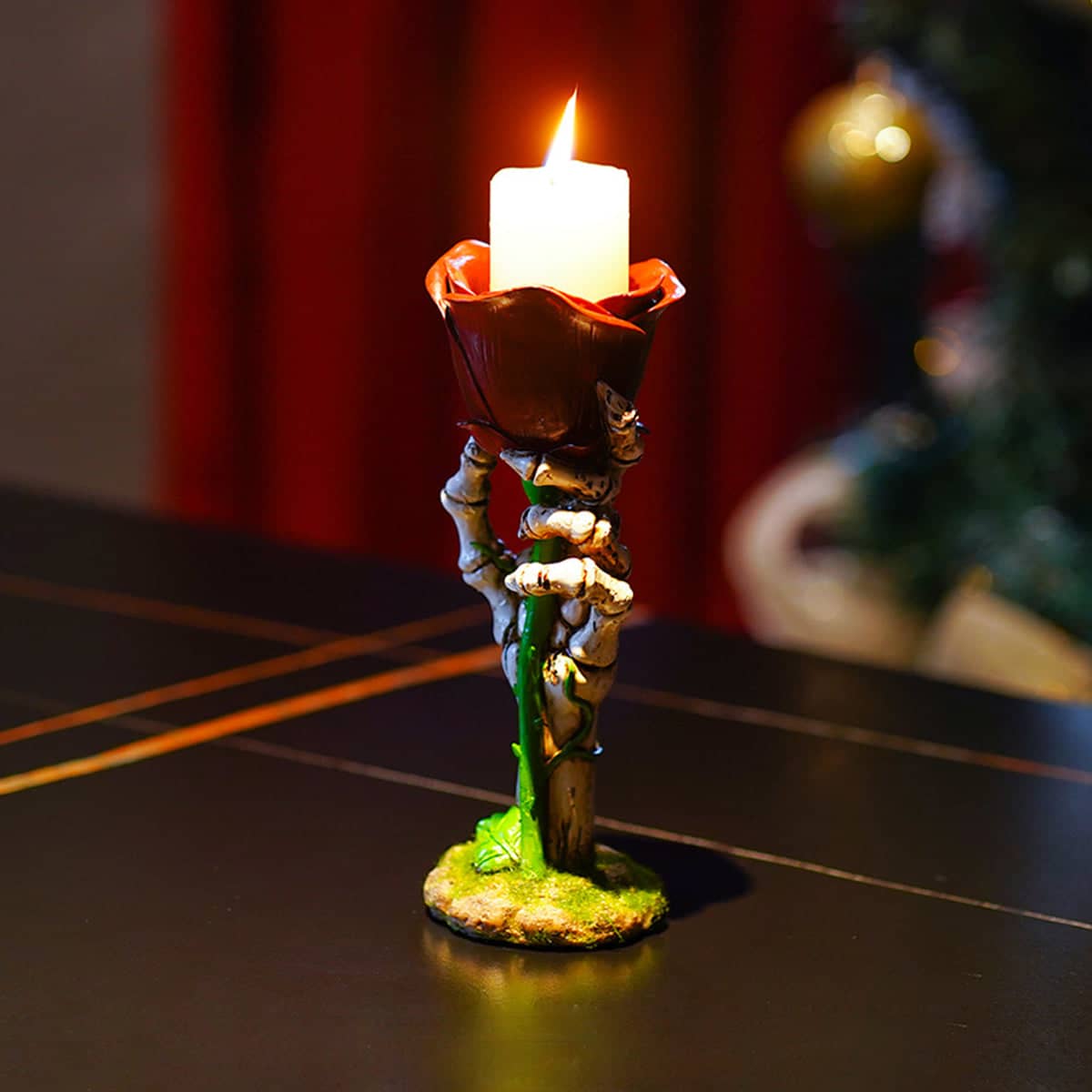 Skeleton Hand Rose Candle Holder Gothic Halloween Resin Decoration - view 4