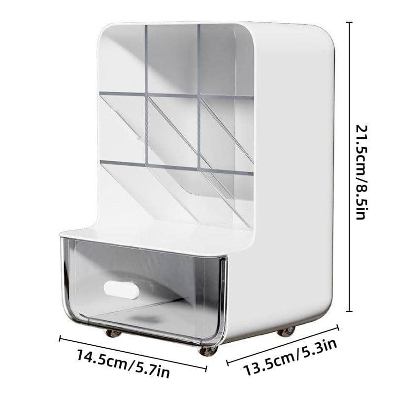 Slanted Desktop Pen Holder with Pull-Out Drawer, Stationery Organiser - Beige - view 4