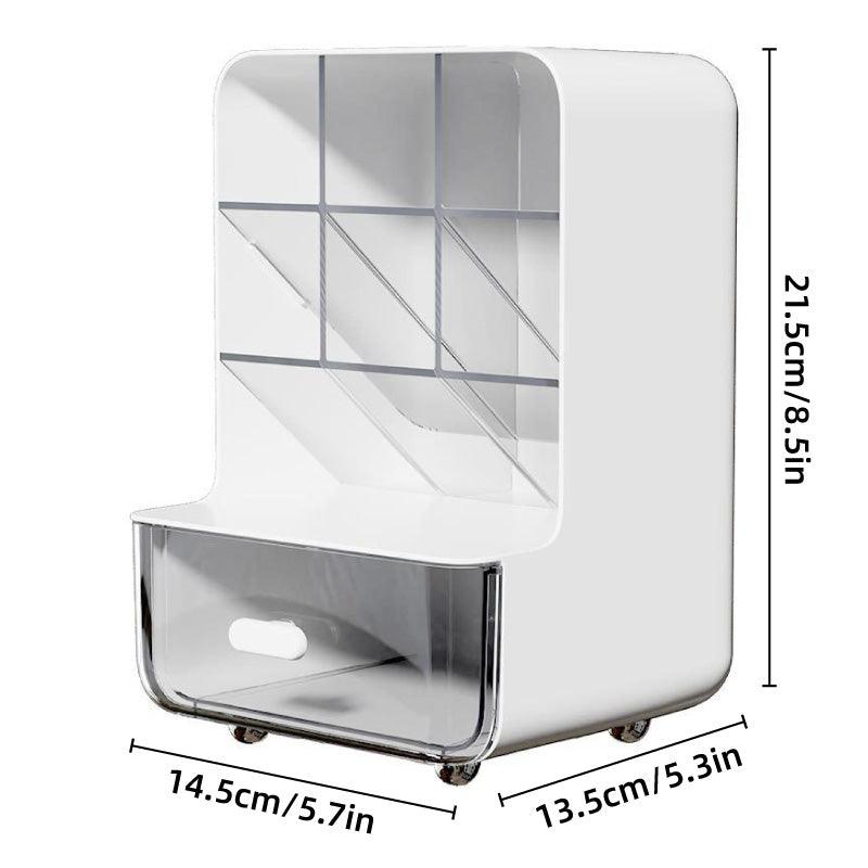 Slanted Desktop Pen Holder with Pull-Out Drawer, Stationery Organiser - White - view 4