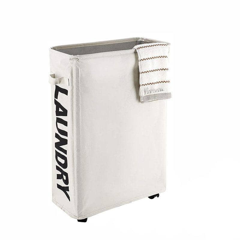 Slim Foldable Laundry Basket with Wheels - Beige