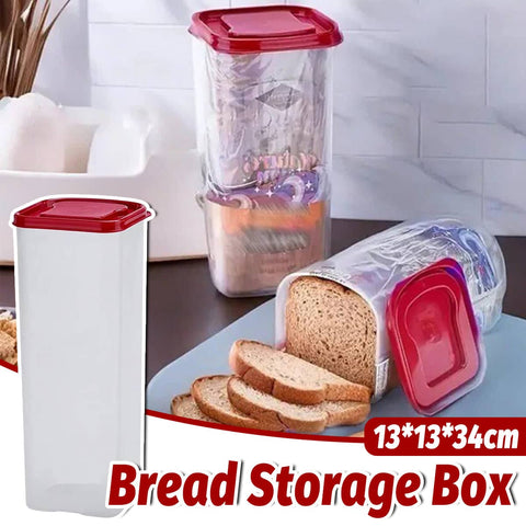 Slim Vertical Bread Storage Box with Lid - Clear Body, Red Lid