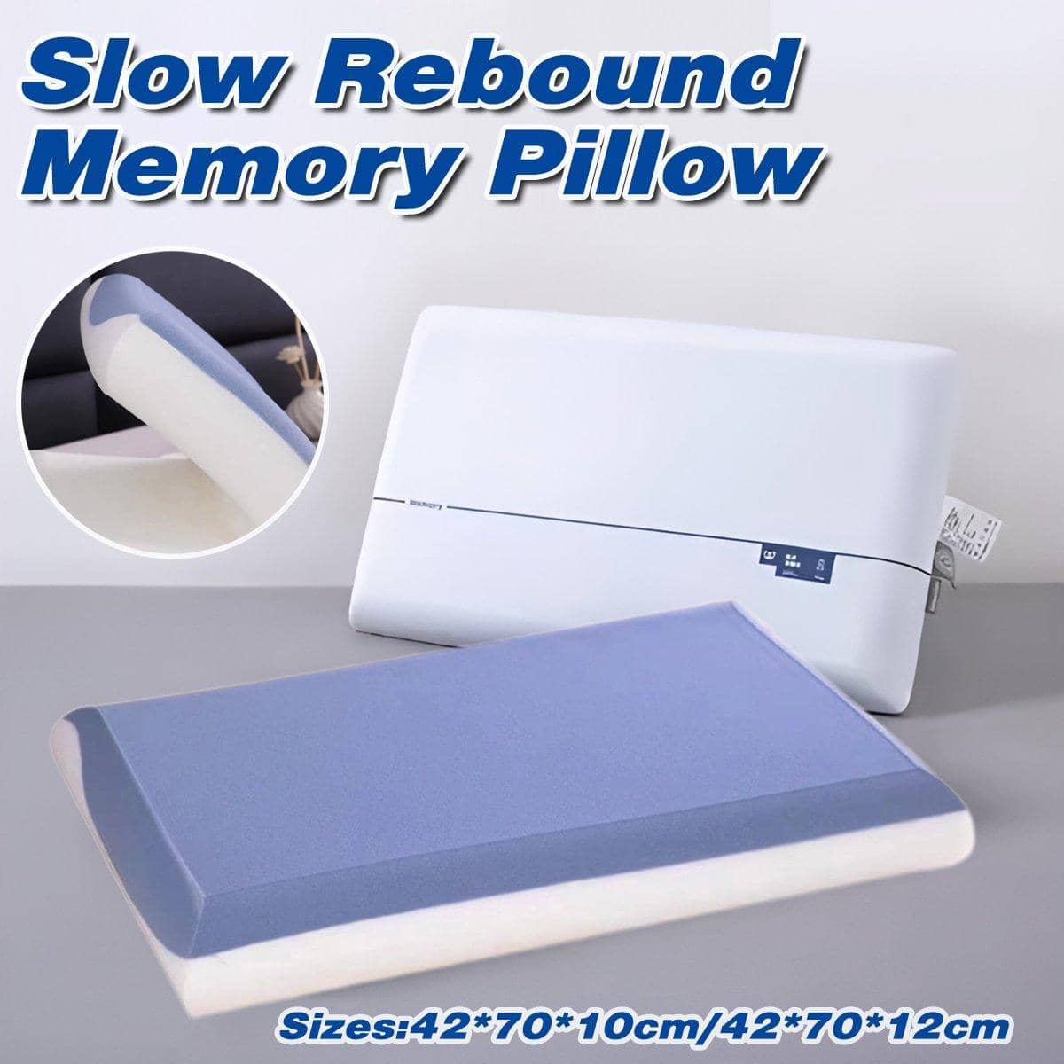 Slow Rebound Memory Foam Pillow for Neck Support, 42 x 70 cm - 10 cm Thick - view 2