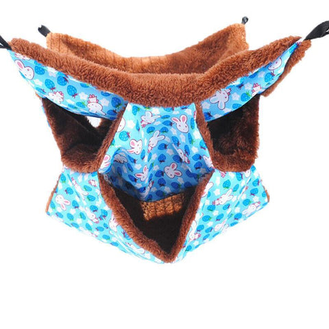 Small Animal Hammock Nest in Plush Fabric - Blue Rabbit