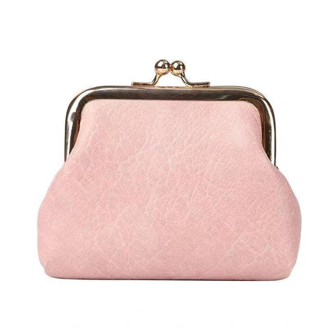 Small Leather Coin Purse with Clasp for Women - Pink