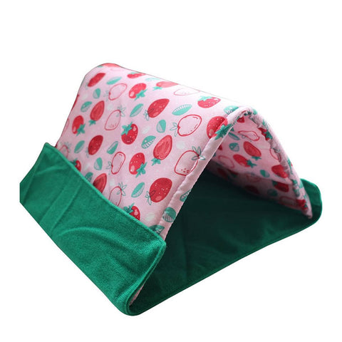 Small Pet Tent Sleep Mat 2-In-1 Foldable Cosy Pet Den - Pink Strawberry Print