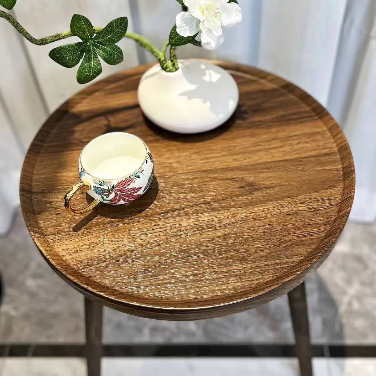 Small Round Coffee Table with Raised Edges for Living Room, Bedroom and Sofa Side - view 4