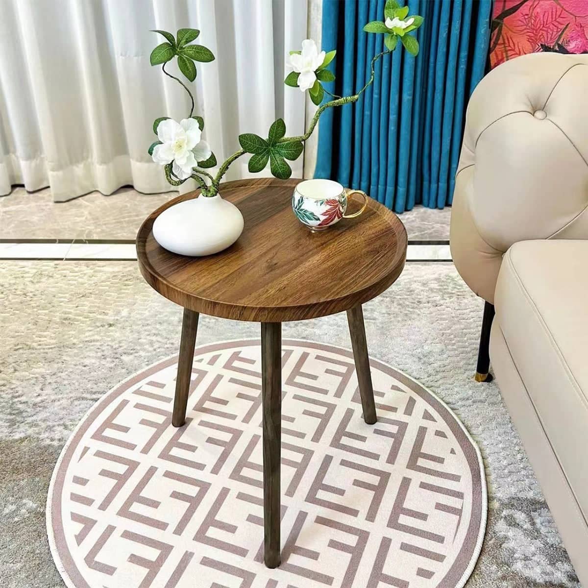 Small Round Coffee Table with Raised Edges for Living Room, Bedroom and Sofa Side - view 5