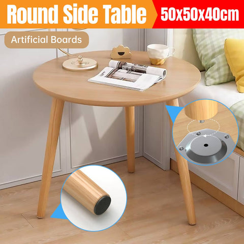 Small Round Side Table, Engineered Wood with Wood Grain Finish - 50 cm Diameter x 40 cm High