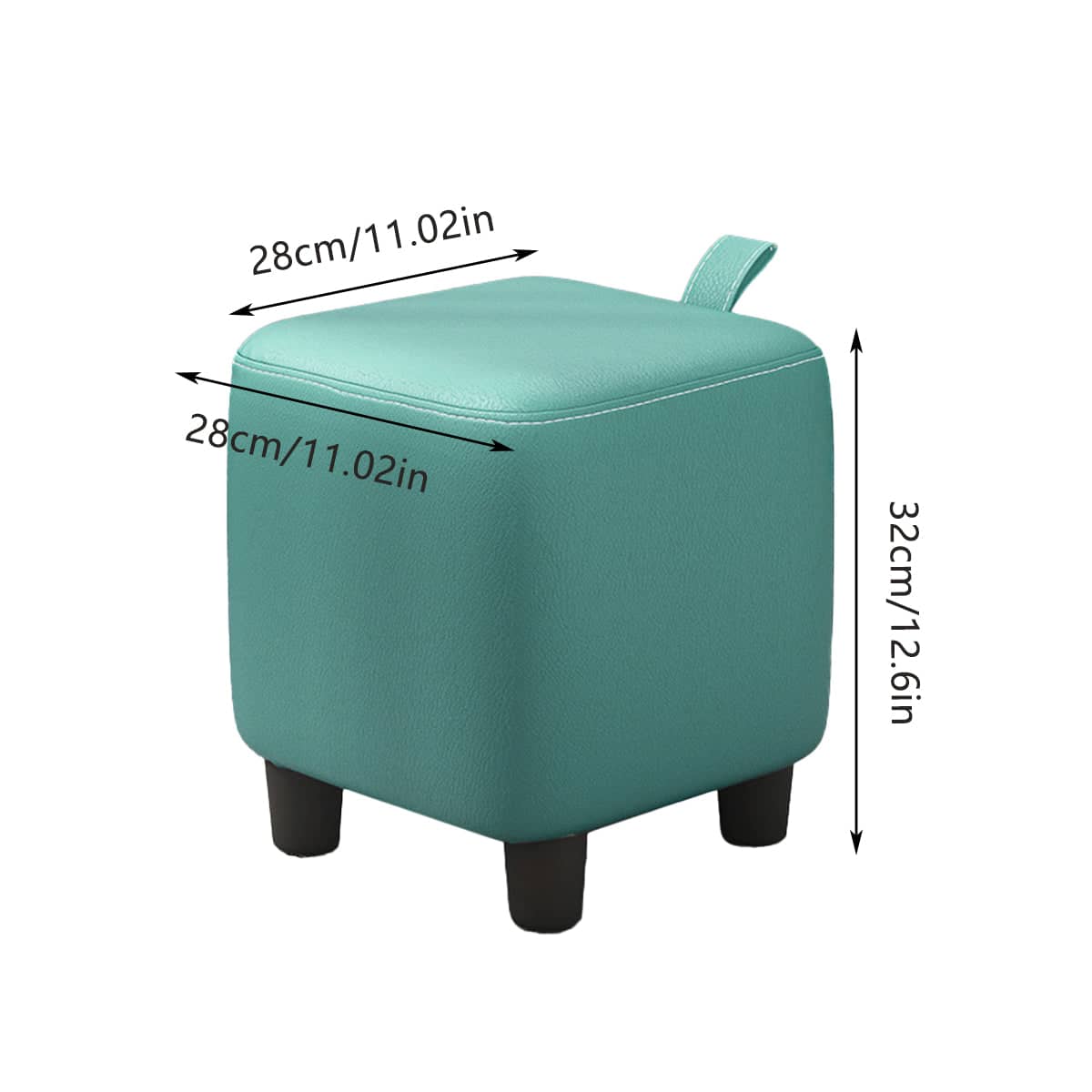 Small Square Stool with Solid Wood Frame and Handle - Teal - view 4
