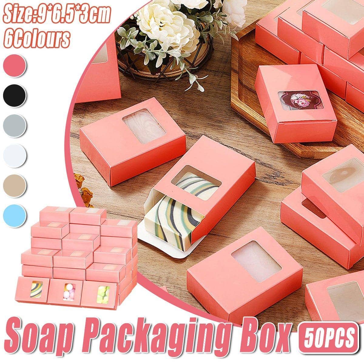 Soap Packaging Boxes, Kraft Paper Rectangular with Window, Pack of 50 - Pink - view 2