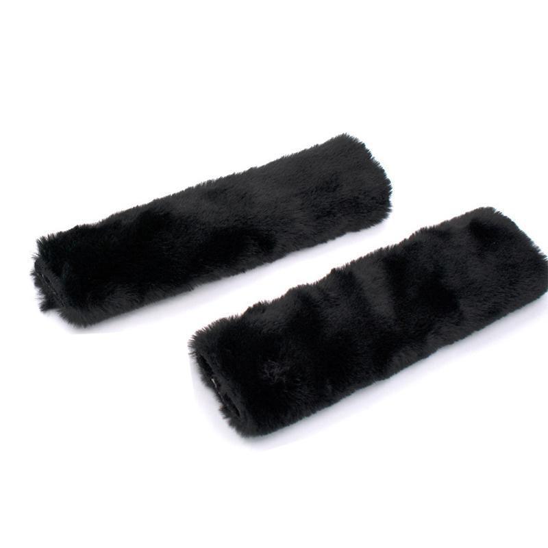 Soft Faux Wool Shoulder Strap Pad Covers, Set of 2 - Black