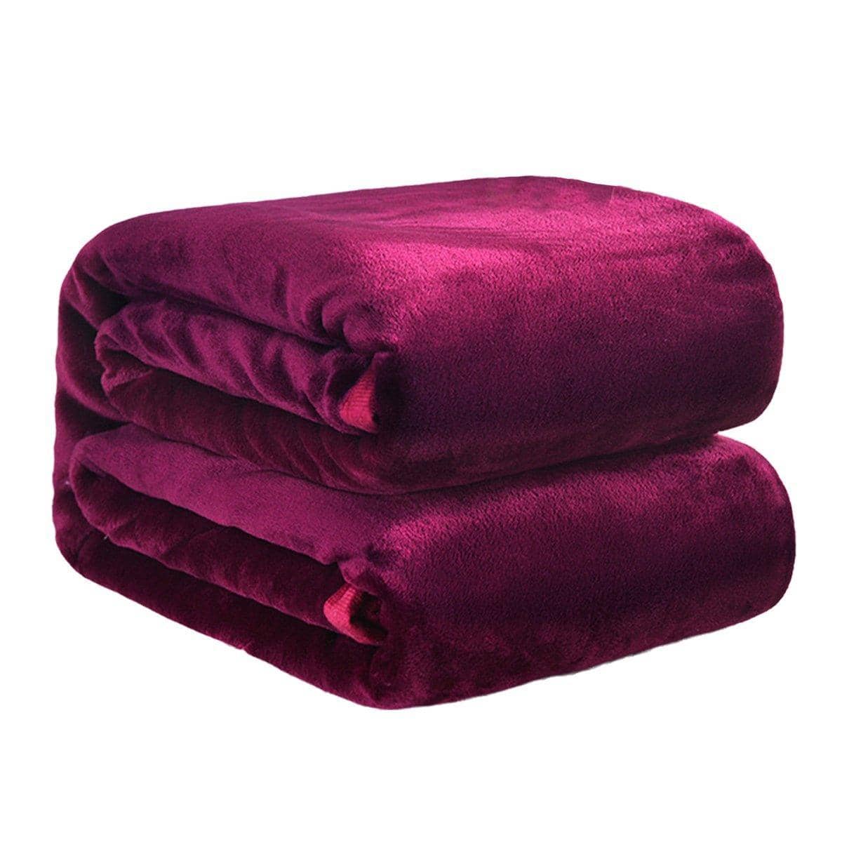 Soft Flannel Fleece Throw Blanket, 200 x 230 cm - Burgundy