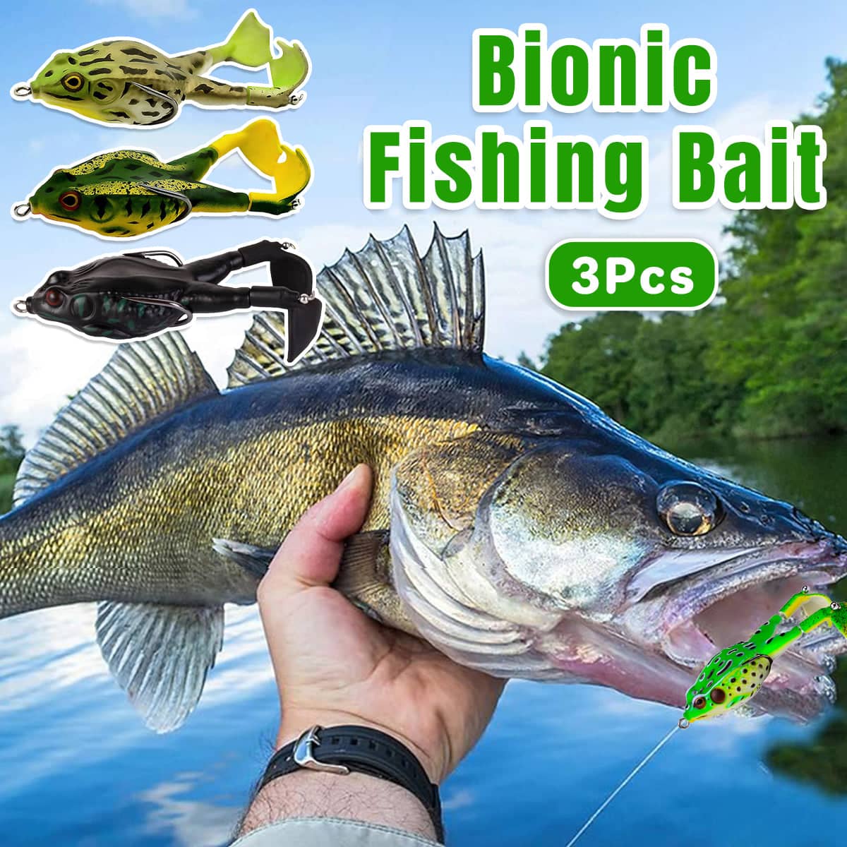 Soft Frog Fishing Lure with Spinning Twin Legs, Pack of 3