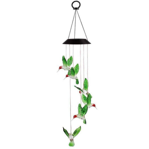 Solar LED Wind Chimes with Colour-Changing Lights - Hummingbird