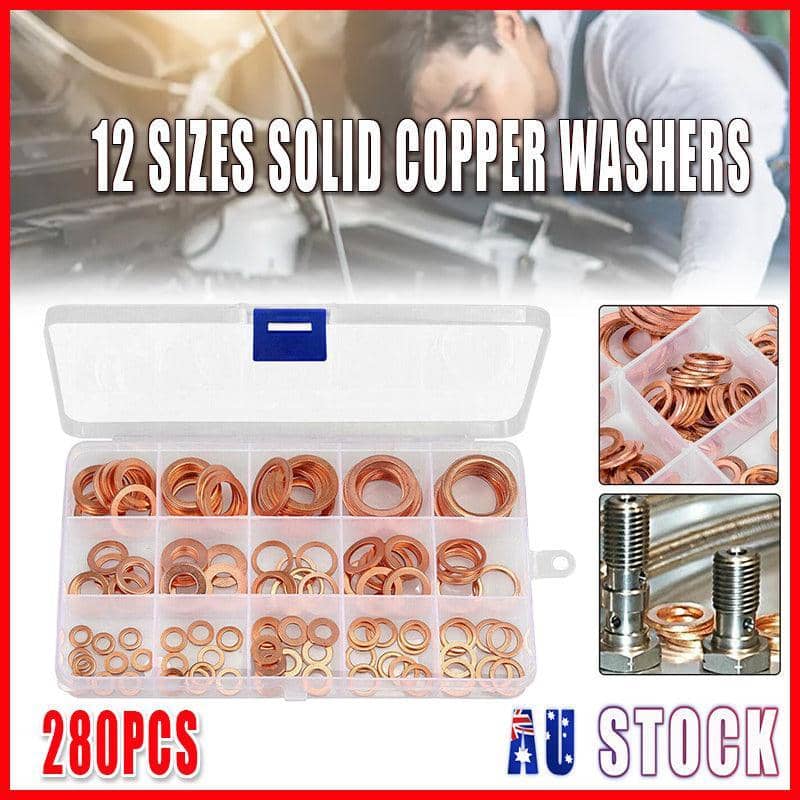 Solid Copper Sump Plug Washer Seal Kit, 280 Piece, 12 Sizes