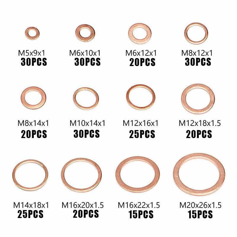 Solid Copper Sump Plug Washer Seal Kit, 280 Piece, 12 Sizes - view 3