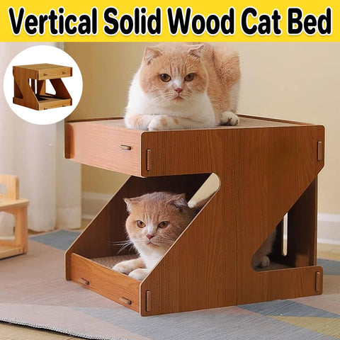 Solid Wood Cat House with Scratching Board - Wood Grain, 36 x 38 x 32cm