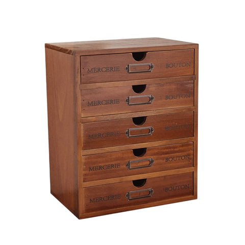 Solid Wood Desktop Storage Box with 5 Drawers, 5 Layers, 31.1 x 25.2 x 17.5 cm