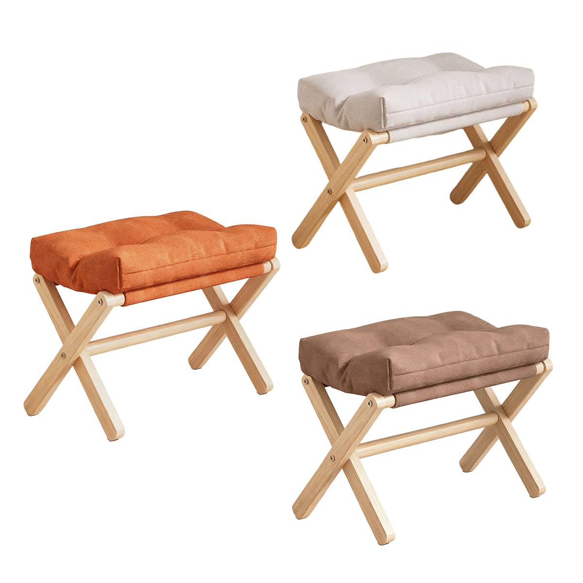 Solid Wood Foldable Foot Stool for Home Office and Bedroom, Portable Seat - Brown - view 3