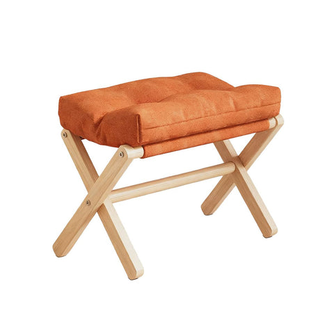Solid Wood Foldable Foot Stool for Home Office and Bedroom, Portable Seat - Orange