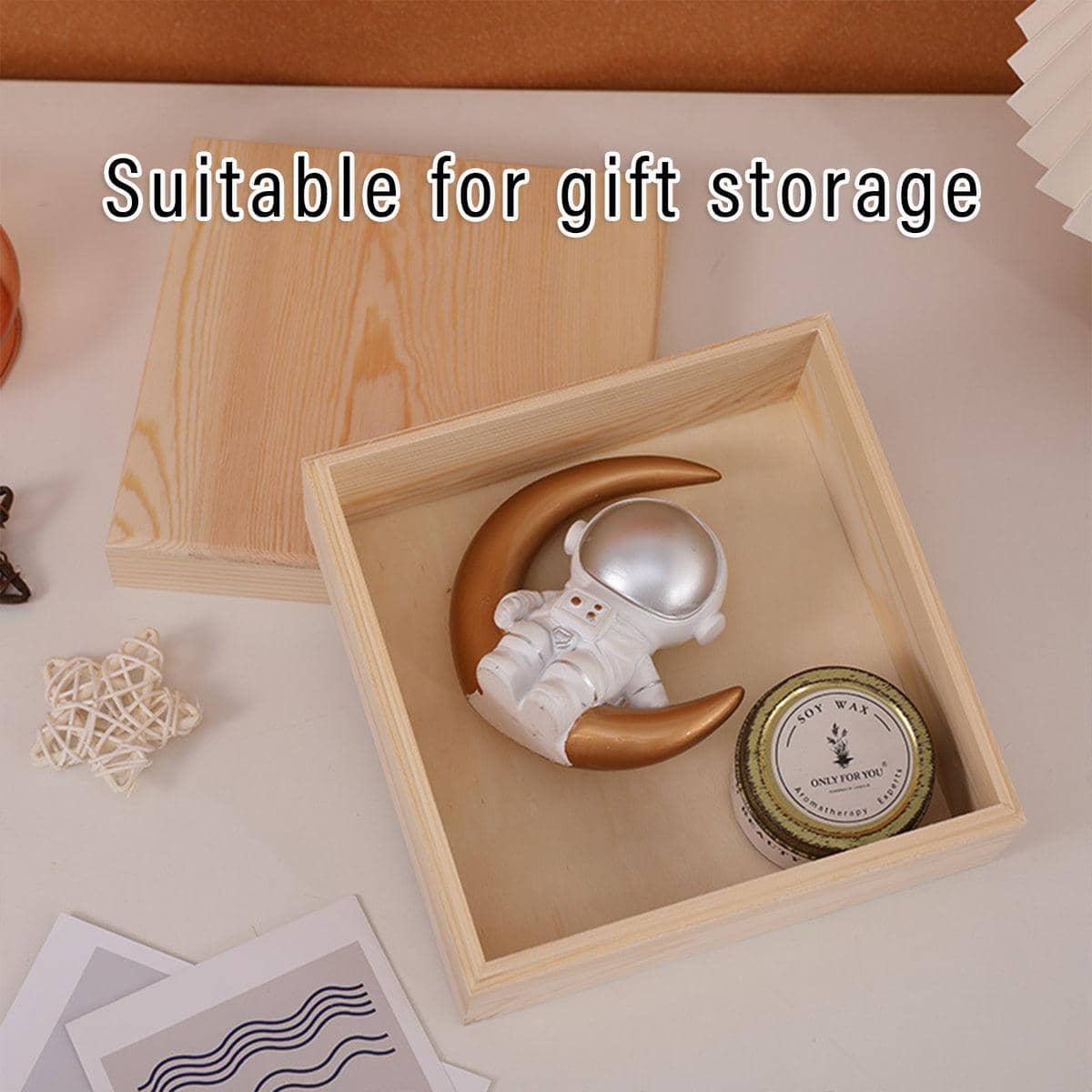Solid Wood Gift Boxes with Flip Lid for Jewellery Keepsakes Pack of 10 - 12 cm Square - view 5