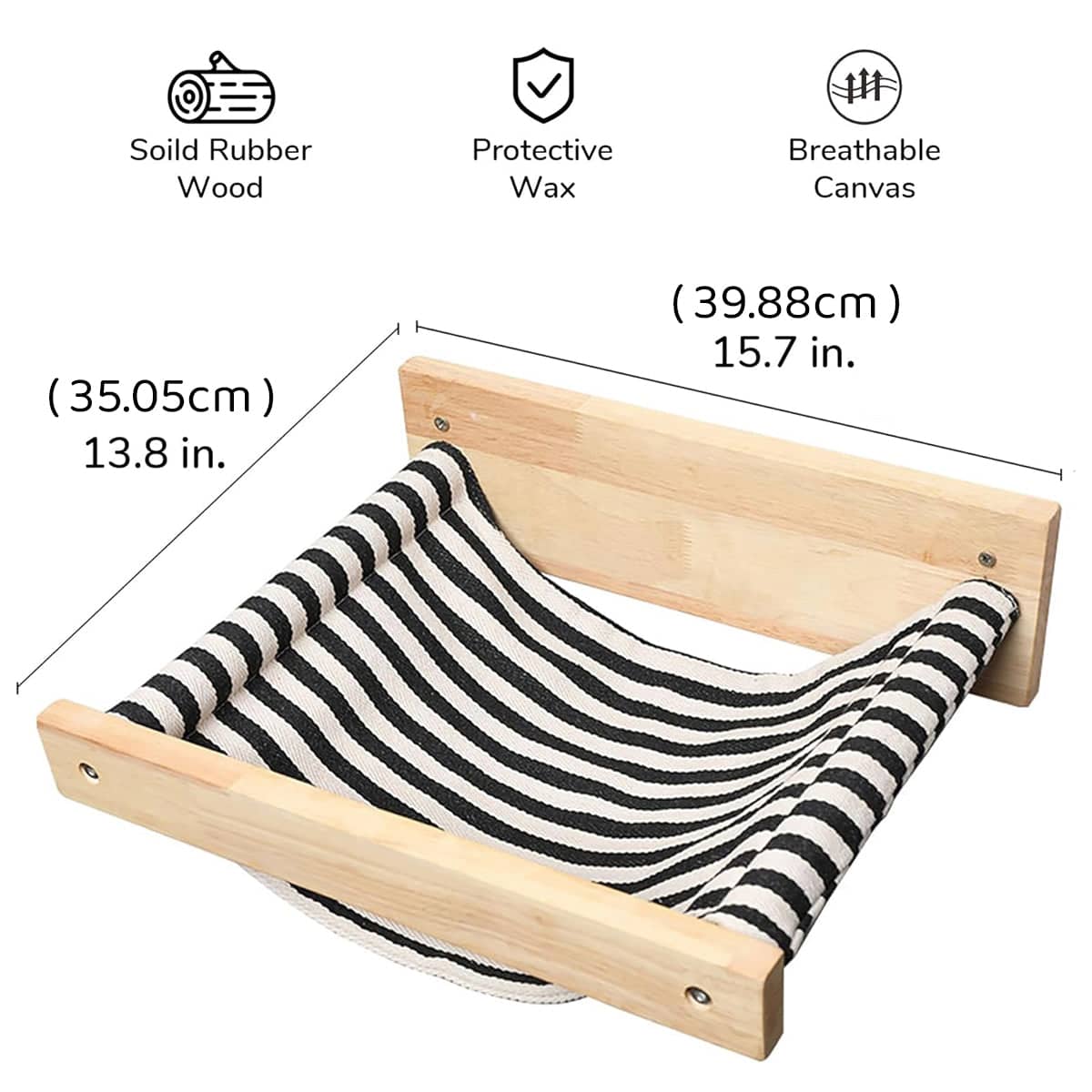 Solid Wood Wall Mounted Cat Hammock with Cotton Linen Bed for Indoor Cats and Kittens - view 3