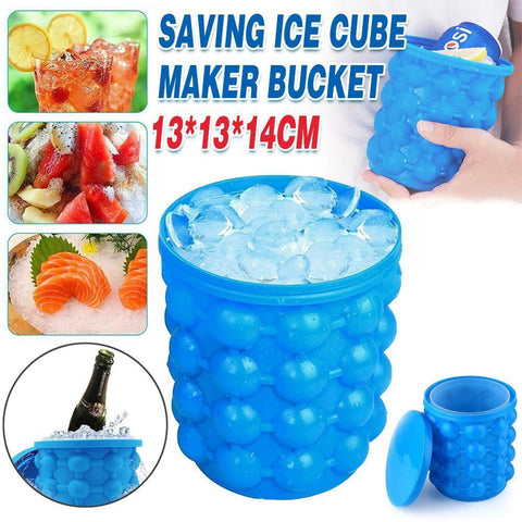 Space Saving Ice Cube Bucket with Lid - Reusable, 13 x 13 x 14 cm, Blue