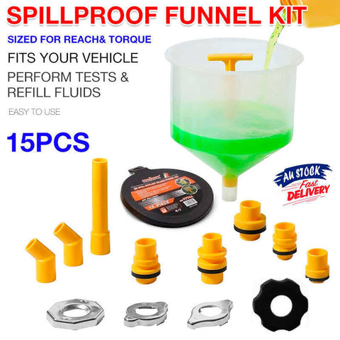 Spill Proof Radiator Coolant Funnel Kit, 15 Piece Universal Refilling Adaptor Set