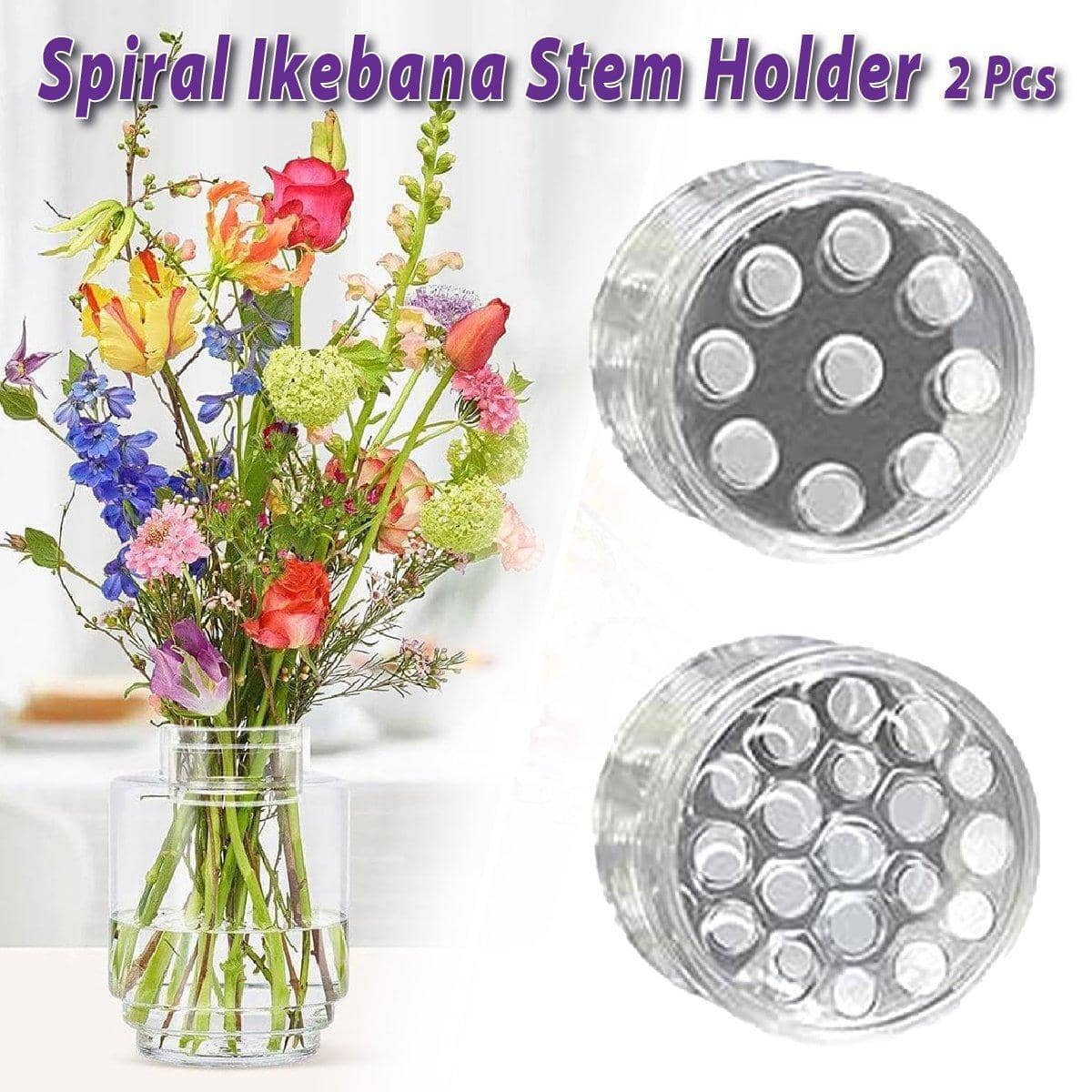 Spiral Ikebana Flower Stem Holder Set for Vases, Clear Plastic, Set of 2