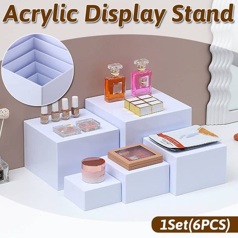 Square Display Stand Set, Pack of 6, White, Stackable for Jewellery and Perfume