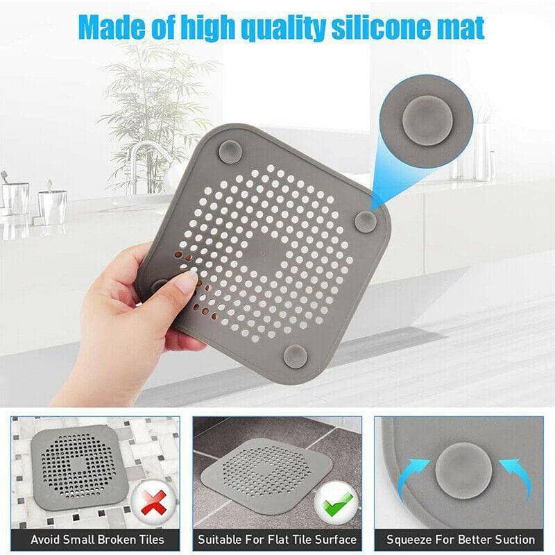 Square Drain Cover Hair Catcher - Grey, 2 Pack (14.5 x 14.5 cm) - view 5