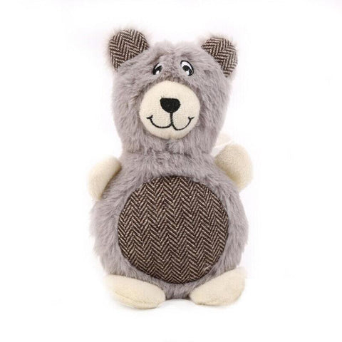 Squeaky Plush Dog Toy with Rope and Crinkle for Puppies - Grey Bear