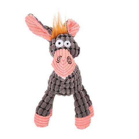 Squeaky Plush Dog Toy with Rope and Crinkle for Puppies - Grey Donkey