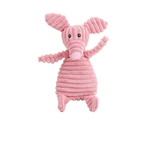 Squeaky Plush Dog Toy with Rope and Crinkle for Puppies - Pink Pig
