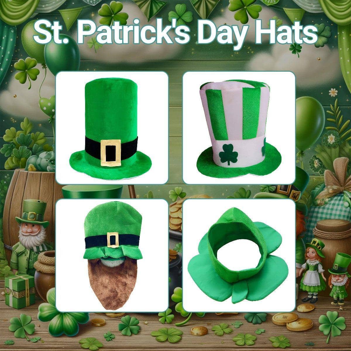 St Patrick's Day Hat - Tall Green Top Hat with Buckle - view 2