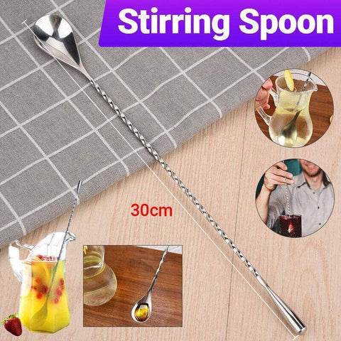 Stainless Steel Bar Stirring Spoon, 30 cm Twist Cocktail Mixing Spoon