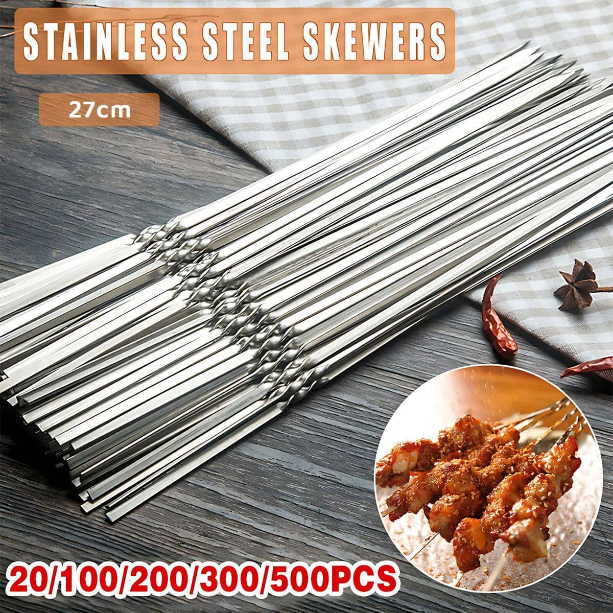 Stainless Steel BBQ Skewers 27-28 cm - Pack of 100 - view 2