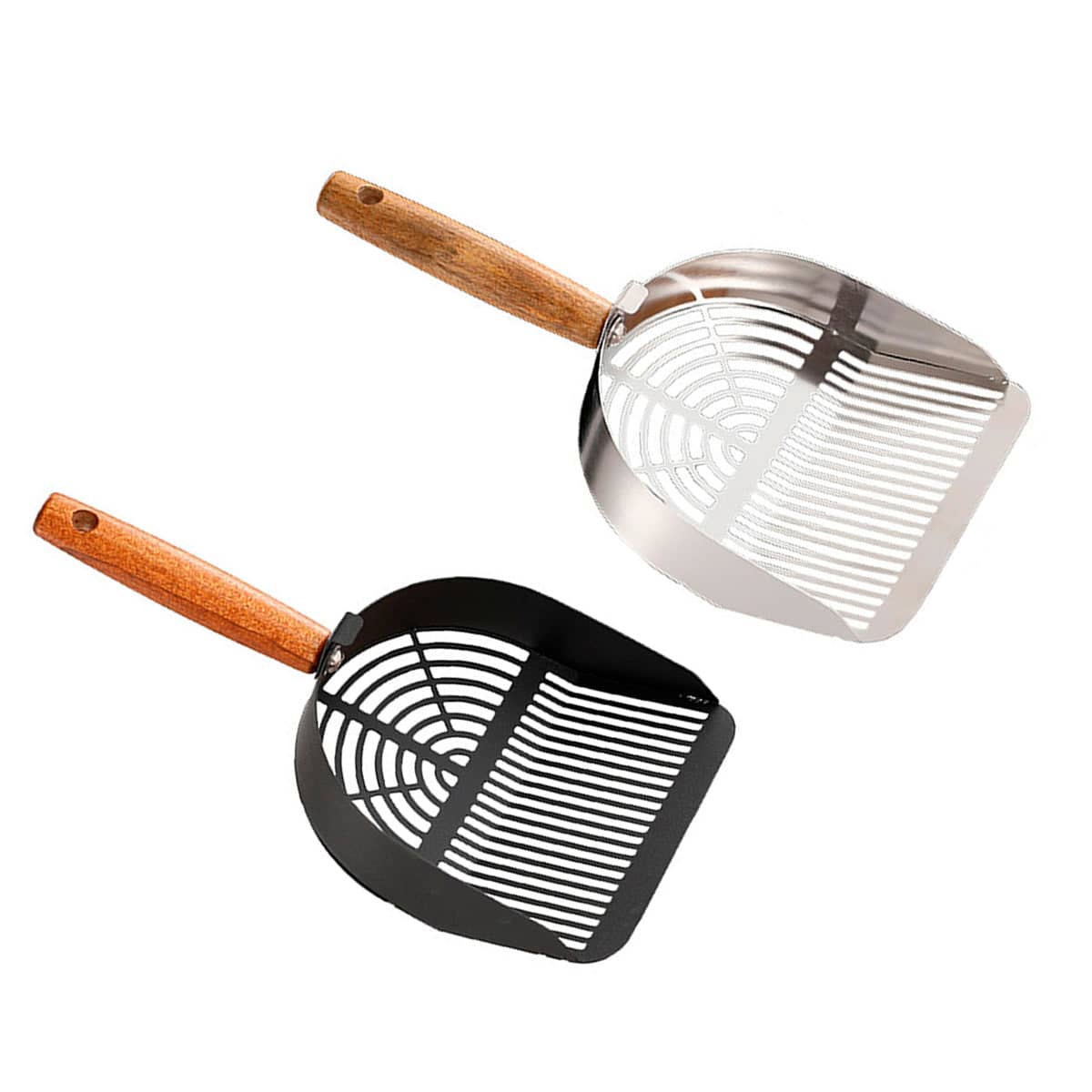 Stainless Steel Cat Litter Shovel with Wooden Handle, 15.5 x 13.3 cm Scoop - Silver - view 3