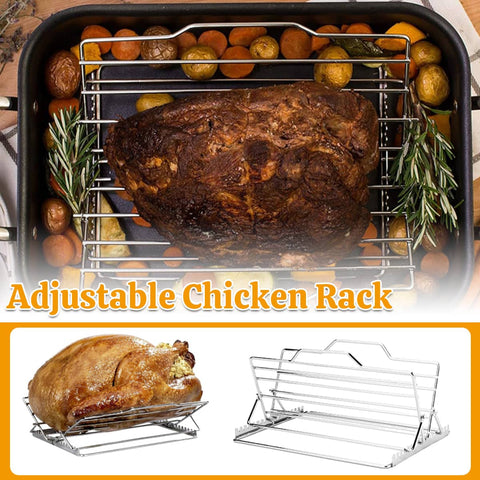 Stainless Steel Chicken Rack Foldable Adjustable Grill Stand for Oven and Barbecue