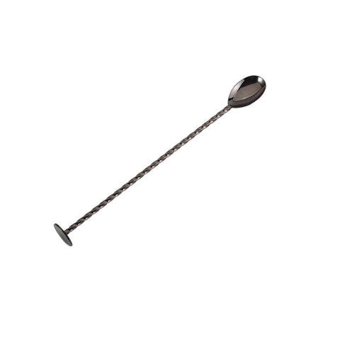 Stainless Steel Cocktail Bar Spoon with Twisted Handle and Muddler, 27 cm - Black