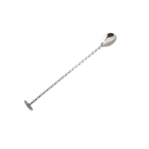 Stainless Steel Cocktail Bar Spoon with Twisted Handle and Muddler, 27 cm - Silver