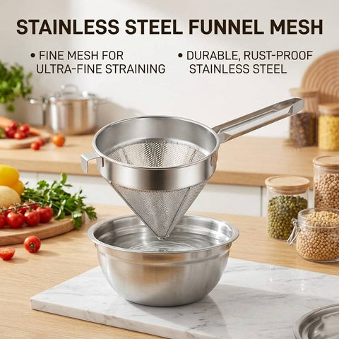 Stainless Steel Cone Mesh Strainer - L Hook, 21.5 cm