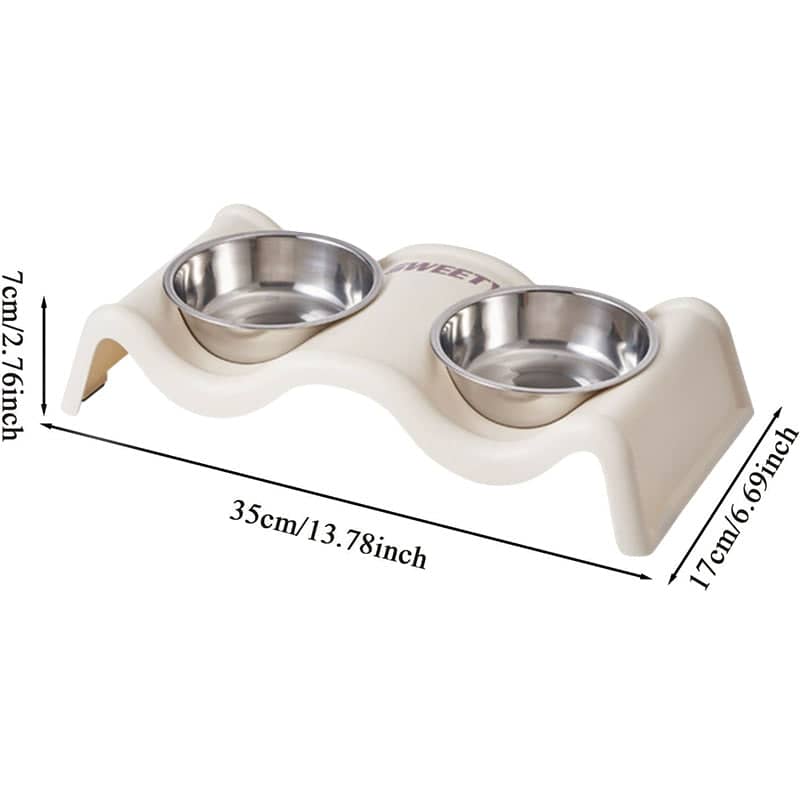 Stainless Steel Double Pet Bowl Set, Wavy Elevated Stand - White - view 4