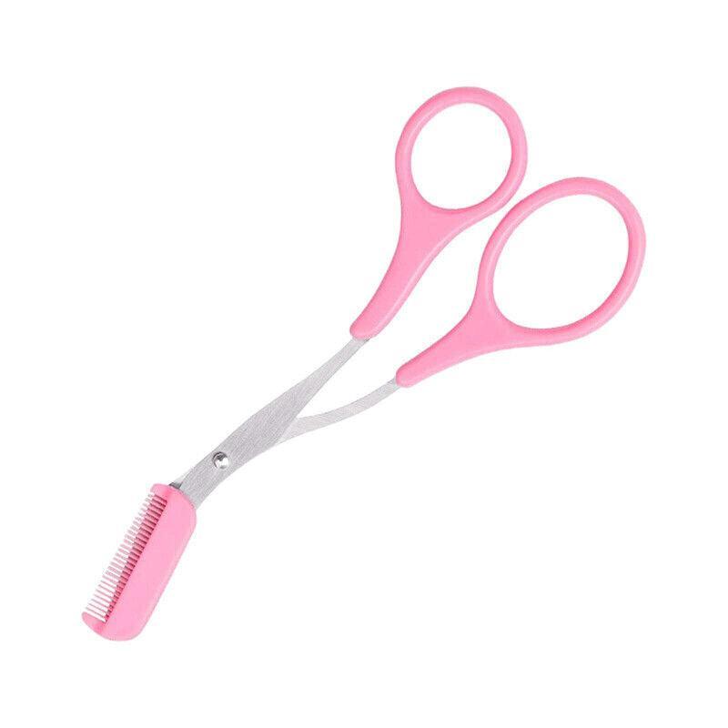 Stainless Steel Eyebrow Scissors with Comb - Pink