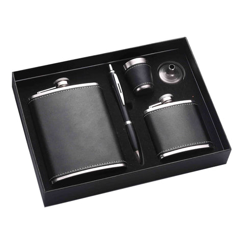Stainless Steel Flask Gift Set Portable Flat Bottle - Plain Gift Box